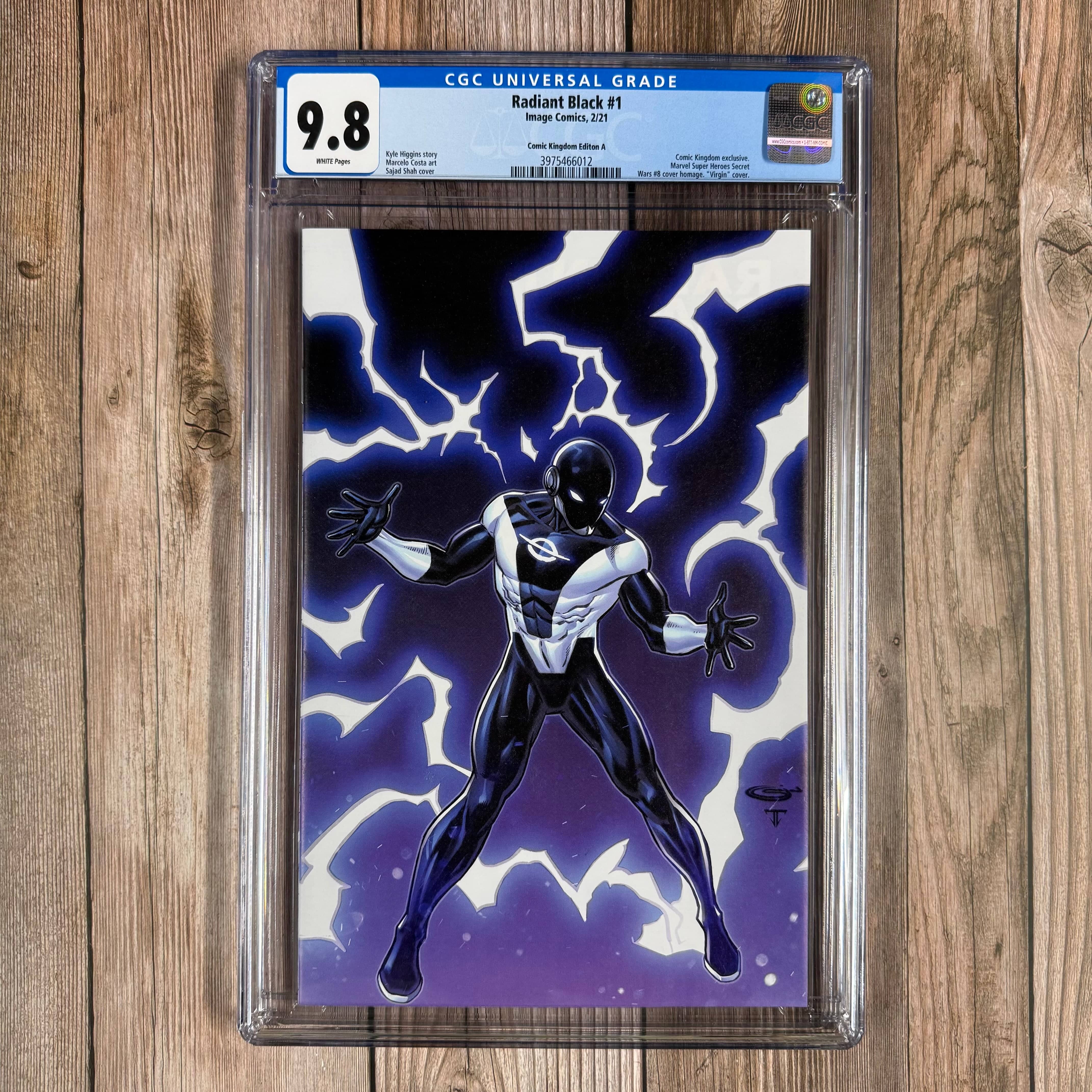 Radiant Black #1 CGC 9.8 WP Comic Kingdom Editon A Variant Cover by Sajad Shah, Secret Wars #8 Homage Cover, 1st appearance of Radiant Black and Marshall