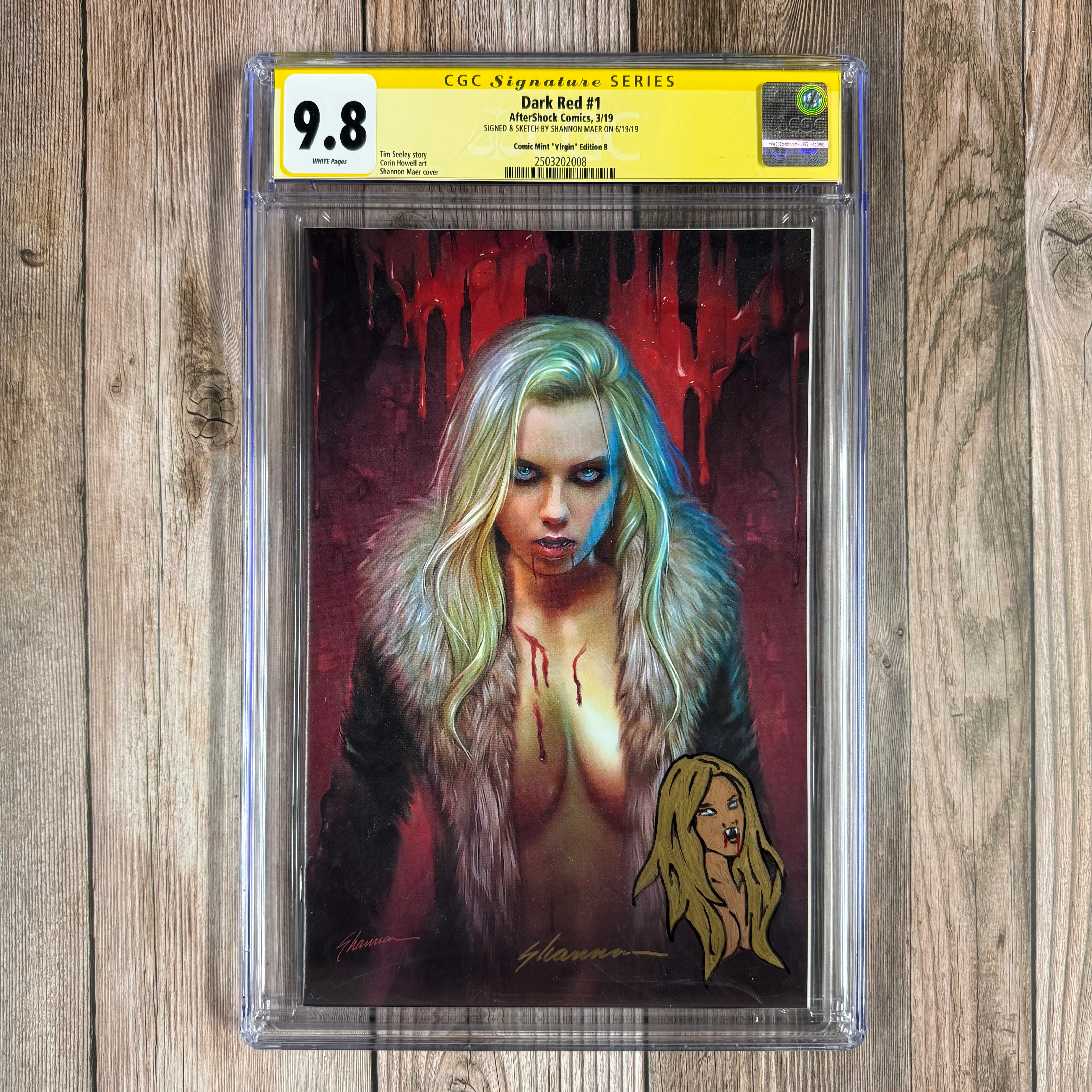 Dark Red #1 CGC 9.8 WP Comic Mint "Virgin" Edition B, SS Signed & Sketch by Shannon Maer, Variant Virgin Cover Art (cert:2008) *