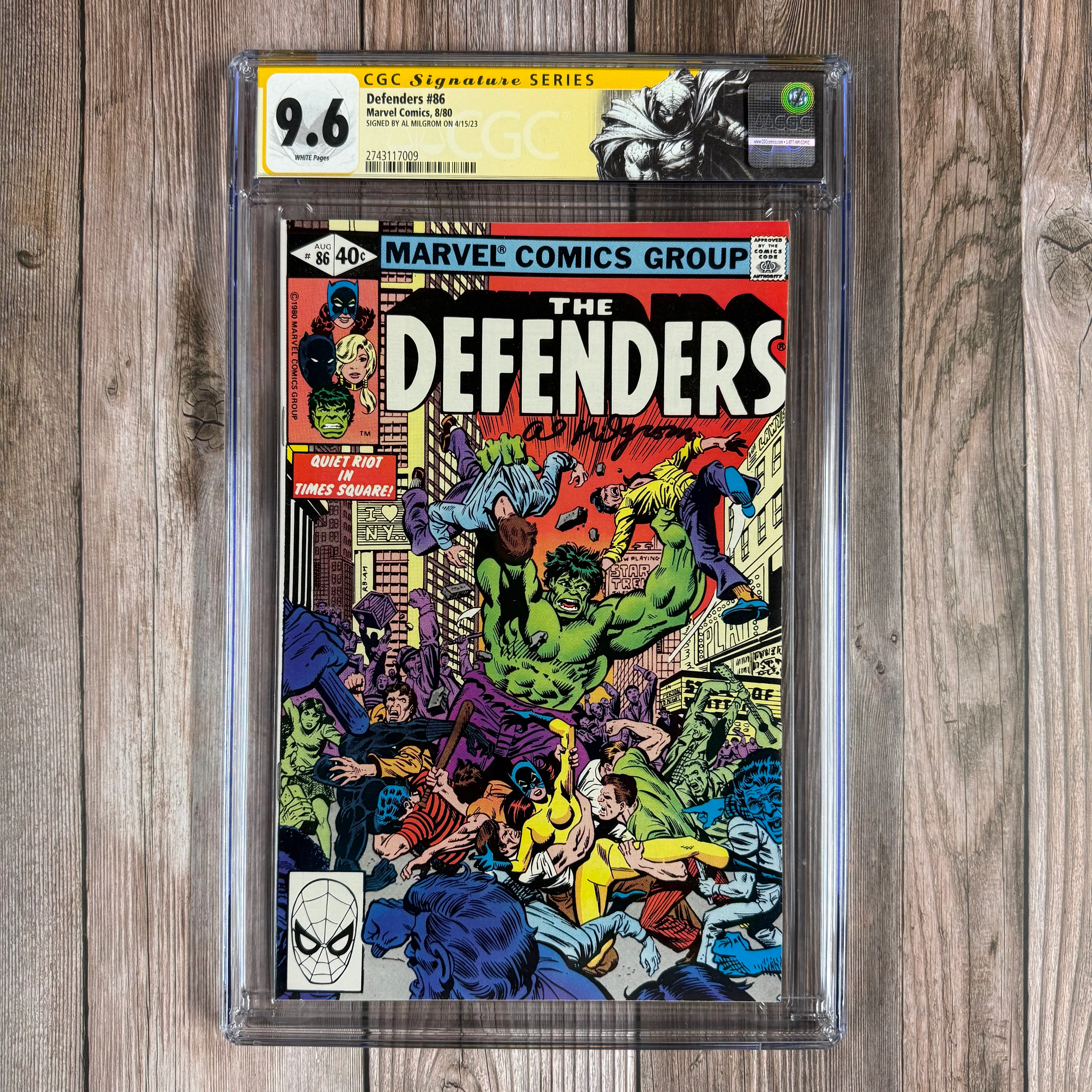 Defenders #86 CGC 9.6 WP Custom Label, SS Signed by Al Milgrom, Cover Art by Rich Buckler & Al Milgrom (cert:7009)