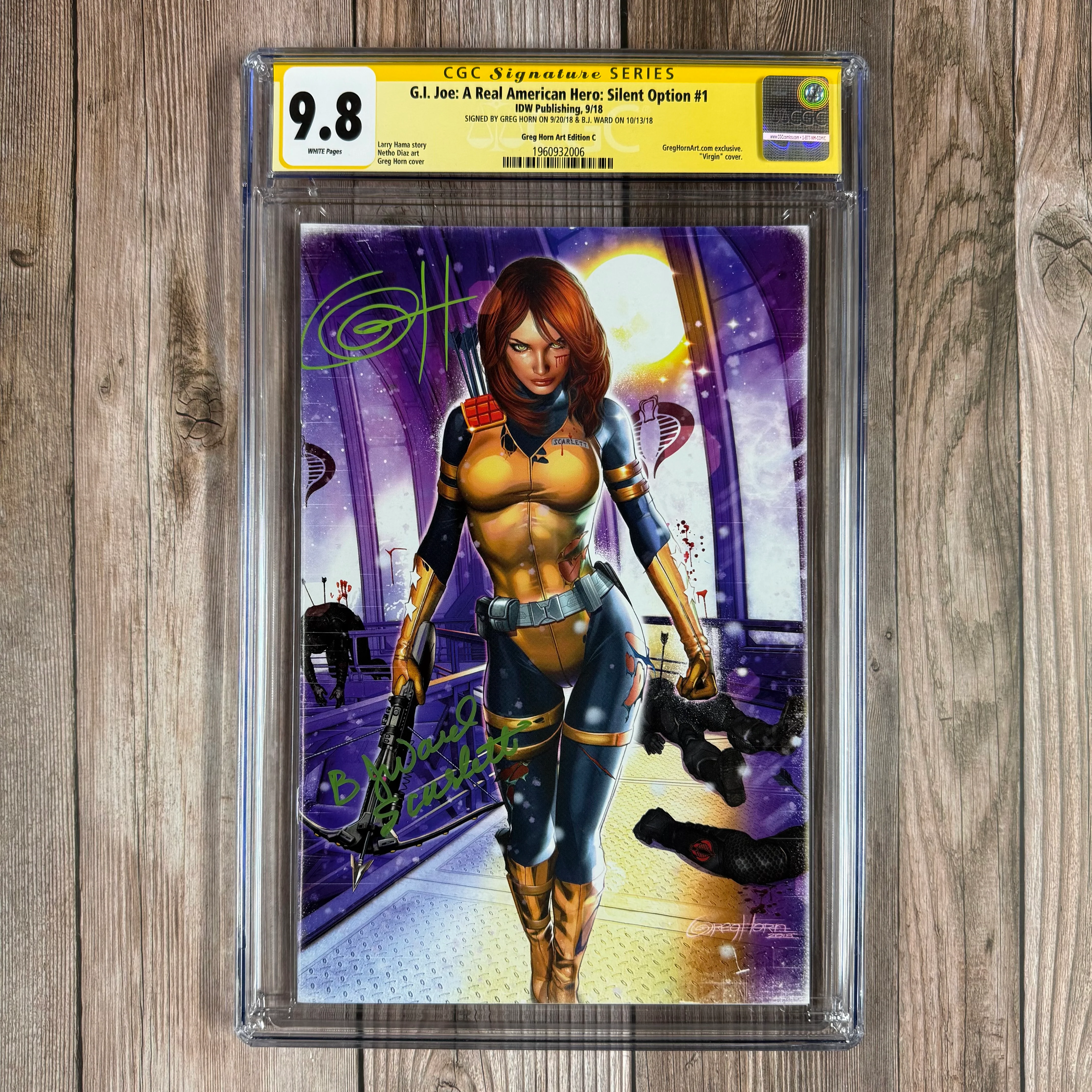 G.I. Joe: A Real American Hero - Silent Option #1 CGC 9.8 WP SS Signed by Greg Horn and B.J. Ward, Greg Horn Art Edition C  Virgin Cover (cert:2006)