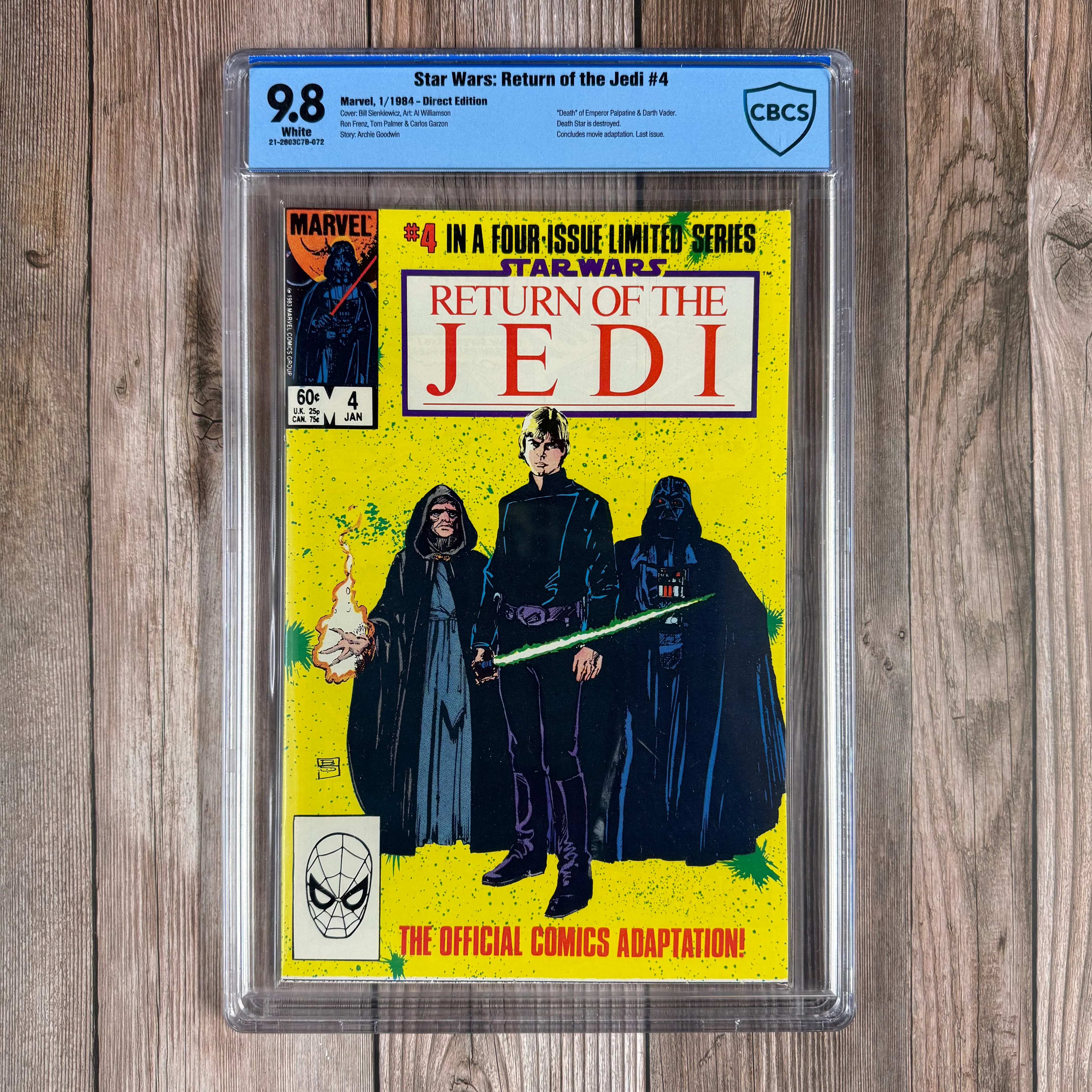 Star Wars: Return of the Jedi #4 CBCS 9.8 WP  Cover Art by Bill Sienkiewicz, "Death" of Emperor Palpatine & Darth Vader.